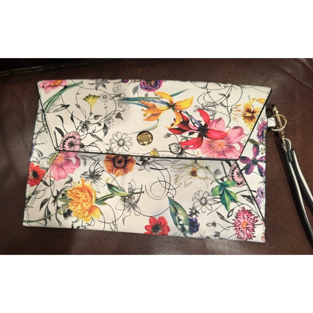 Dasein Envelope Wristlet Floral Vegan Faux Leather 9" x 6"